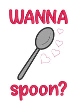 Load image into Gallery viewer, Wanna Spoon machine embroidery design (4 sizes included) DIGITAL DOWNLOAD