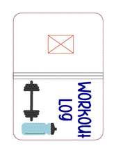 Load image into Gallery viewer, Workout Log notebook cover (2 sizes available) machine embroidery design DIGITAL DOWNLOAD
